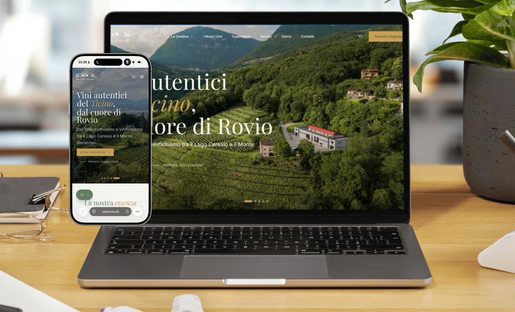 Il sito di Vini Rovio su laptop e smartphone